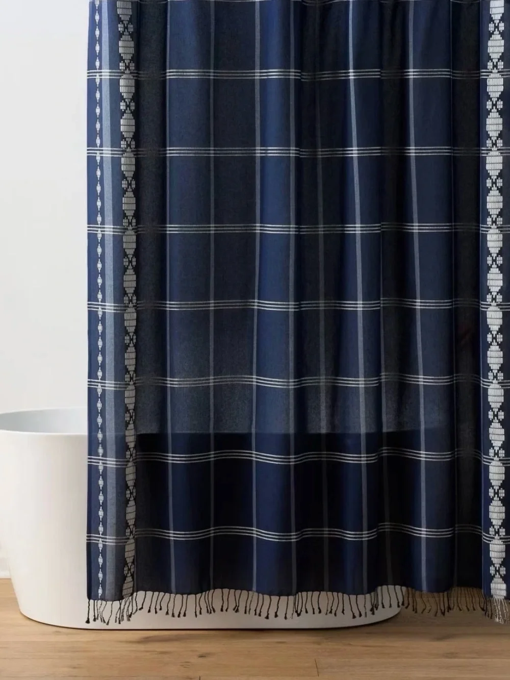 Americana Diamond Border Shower Curtain Blue - Threshold NEW